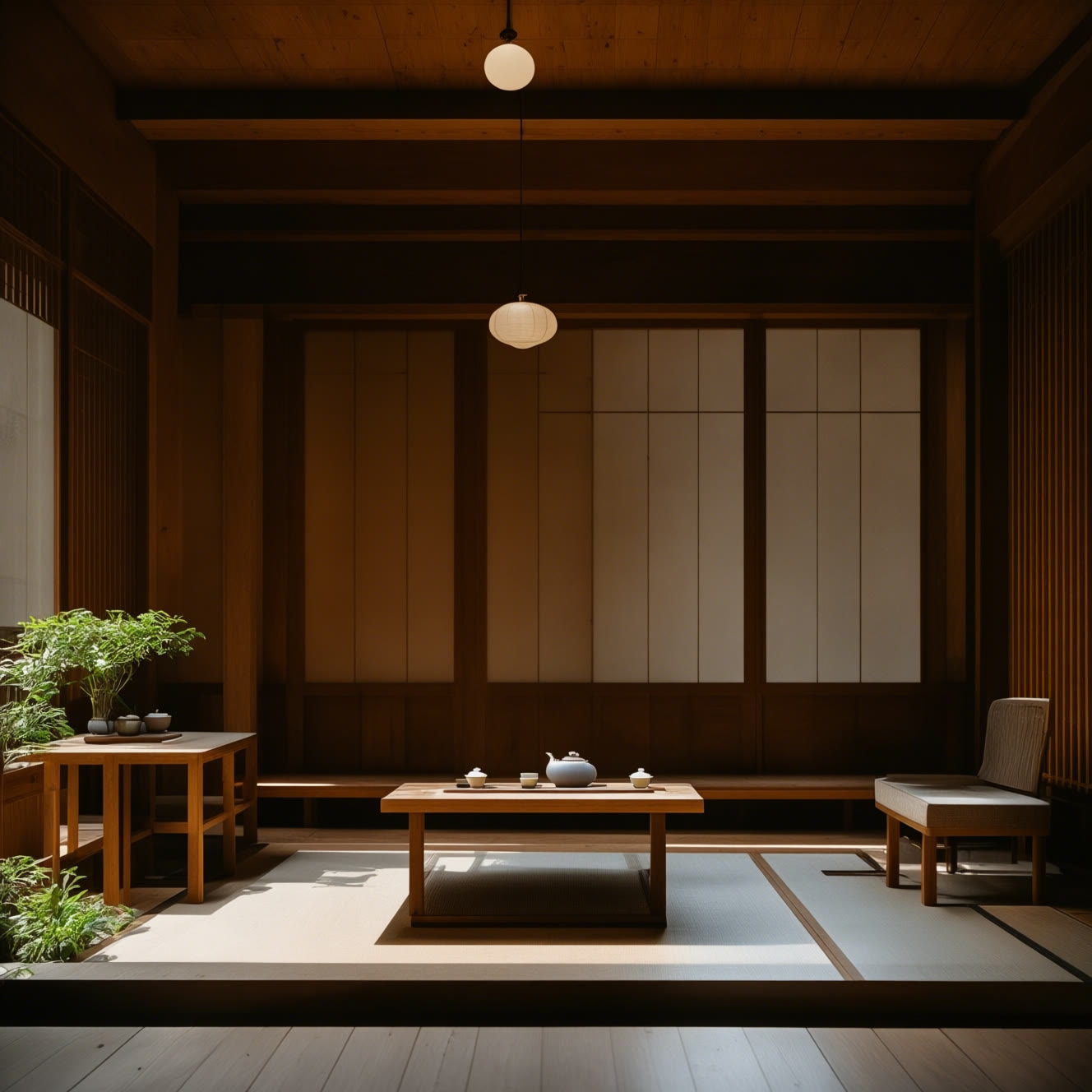 临水茶室与庭院木质空间自然光建筑摄影 生成时间20260411