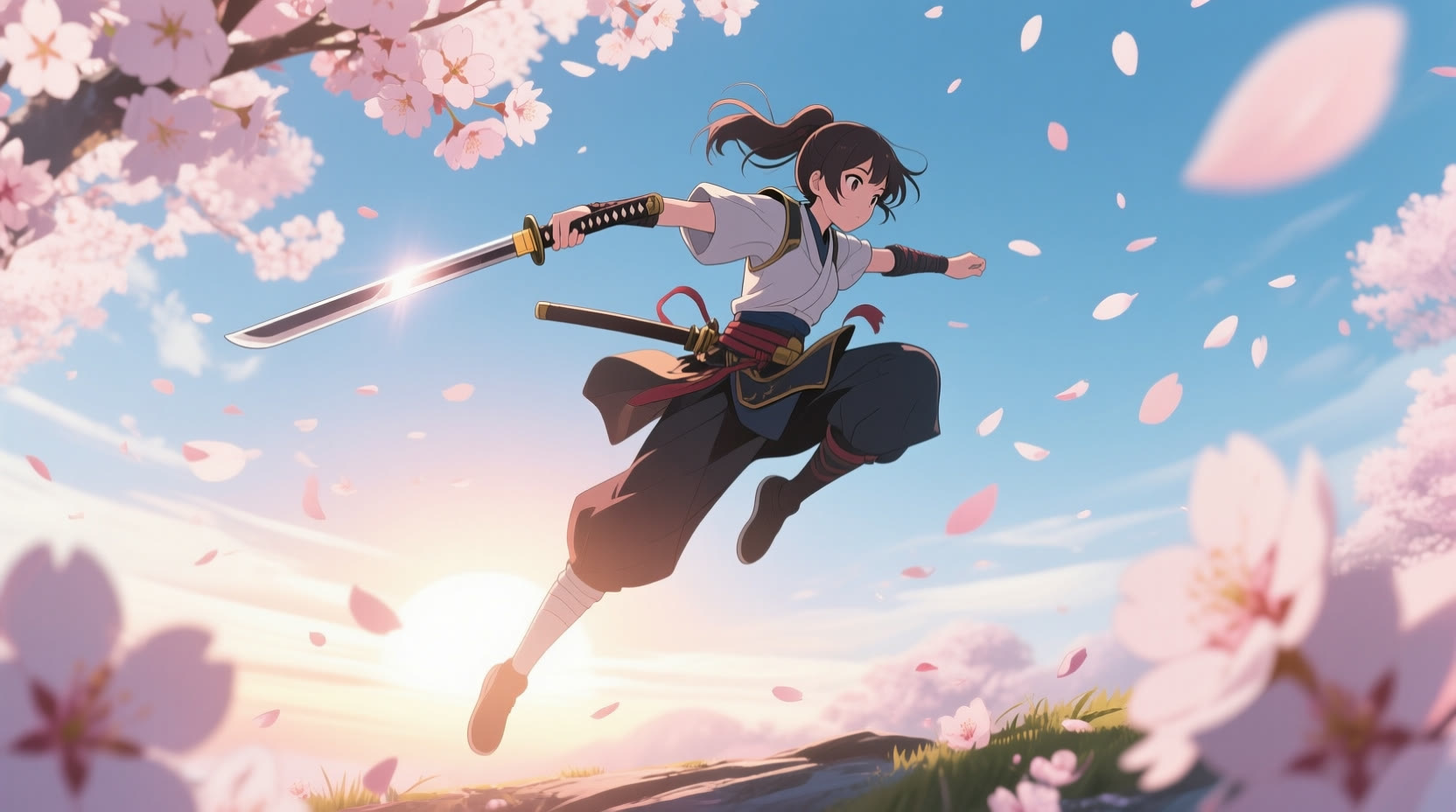 少女剑客破晓起跳樱花飞舞动漫动作关键帧 生成时间20260411