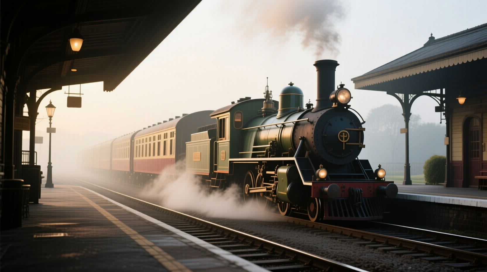蒸汽火车站清晨雾气复古电影感场景 生成时间20260411